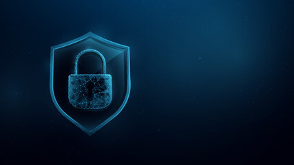 Shield with Padlock. Wireframe Mesh, Lines, Triangles and Low Poly Style Design. Technology Security Concept. Vector Illustration