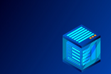 Mainframe, powered server, high technology concept, data center, cloud data storage isometric vector illustration ultraviolet background