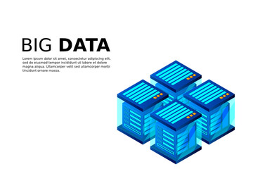 Mainframe, powered server, high technology concept, data center, cloud data storage isometric vector illustration ultraviolet background