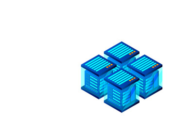 Obraz premium Mainframe, powered server, high technology concept, data center, cloud data storage isometric vector illustration ultraviolet background