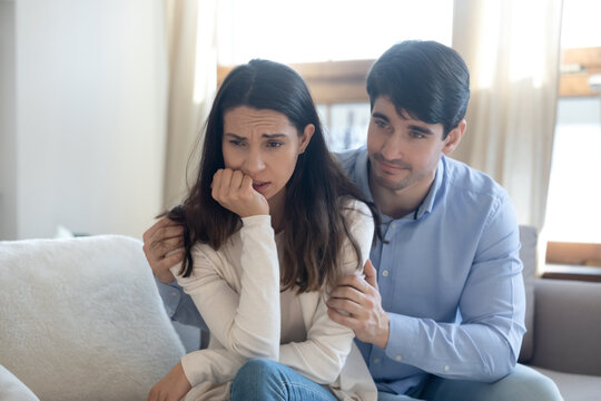 Guilty Young Loving Man Saying Sorry To Offended Stressed Girl. Depressed Selfish Millennial Mixed Race Woman Ignoring Apologizing Boyfriend, Psychological Family Marriage Problems In Relations.