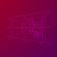 Building under construction. Build house construct in process. Wireframe low poly mesh vector illustration