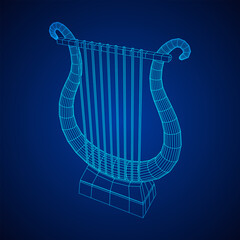 Ancient lyre or harp musical instrument. Music concept. Wireframe low poly mesh vector illustration.