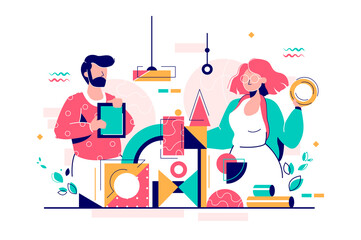 Young man and woman building service