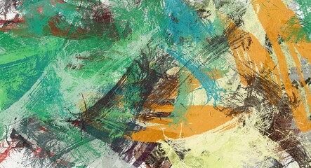 grunge texture of colored paint strokes and blurry stains with brushes of different sizes and shapes