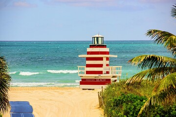 Fototapeta premium Atlantic Ocean background. Panorama view of Miami South Beach, Florida, USA.