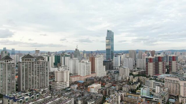 Aerial view of Kunming city in China. Drone shot footage 4k(UHD).