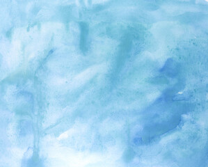 Blue watercolor background. Painted texture.