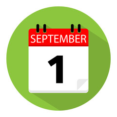 Flat calendar icon vector illustration. Simple calendar with date 1 september