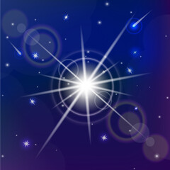 Sun bokeh. Vector Blue space. Starry Sky icon Abstract background