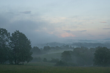 Hills covered in fog, Bieszczady, Poland