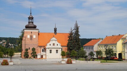 view of the old market square and medieval church in Włocławek, Poland