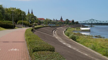 view of the boulevards, the bridge and the panorama of the city in Wloclawek, Poland