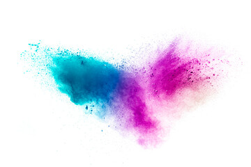 Abstract multicolored powder splash on white background.Freeze motion of color powder exploding.