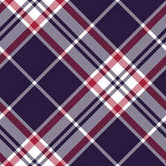 Plaid pattern in blue, red, white. Herringbone seamless diagonal tartan check plaid for blanket, throw, duvet cover, or other modern autumn winter textile print. Simple classic design.
