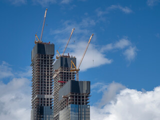 High-rise building under construction. Reinforced concrete frame. © sablinstanislav