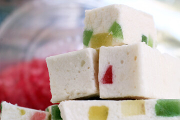 White marshmallow with marmalade crumbs, dessert