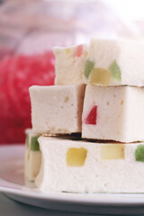 White marshmallow with marmalade crumbs, dessert