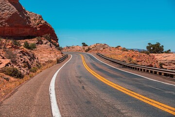 Route 66. Natural american landscape with asphalt road to horizon.