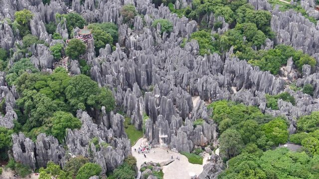Aerial view of Stone forest located in Kunming China. Drone shot footage 4k(UHD).