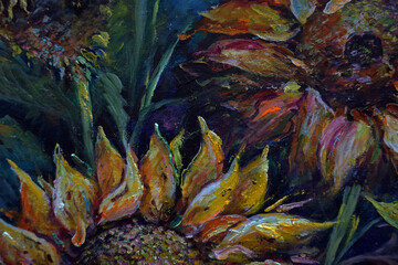 Obraz premium hand painted original impressionism masterpieces art oil color painter painting natural beauty petal sunflower and botanical in garden