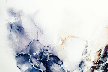 Marble background. Acrylic ink water. White blue mineral stone art design. Abstract rock with...
