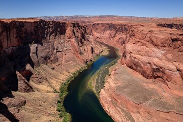 Adventure american vacation concept. Canyon. Canyon Adventure Travel Relax Concept. National Park. Beautiful view of Horseshoe Bend.