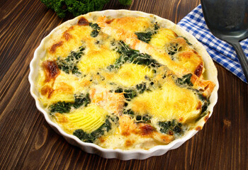 Salmon - Fish Gratin with Spinach