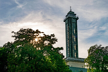 Obraz premium new town hall Ostrava tower sunset cloudy blue sky