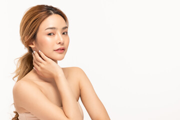 Happy asian woman holding shopping bag with mid year sale.