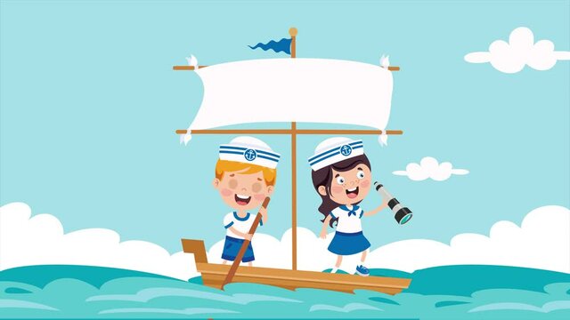 Cute Little Children In Sailor Uniform