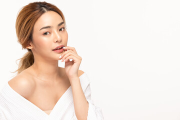 Fototapeta premium Beauty asian women touching soft chinskin close up face beauty .