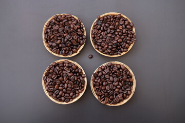 coffee beans on table background, space for text