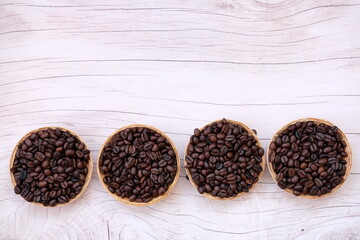coffee beans on table background, space for text