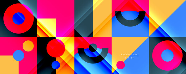 Neo memphis geometric pattern with circles, squares and lines. Pop art abstract background for covers, banners, flyers and posters and other templates