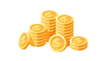 Coins stack. Heap of shining golden coins. Money, finance, business icon. Flat style vector illustration. Signs and symbols. Modern simple cartoon style. Colorful background.