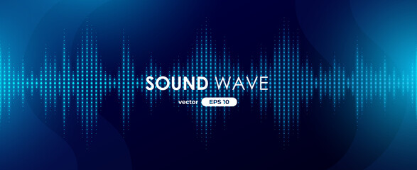 Sound wave. Digital music equalizer. Beautiful abstract minimal background. Simple modern style. Blue neon color. Pulse line. Volume. Flat style vector illustration. - obrazy, fototapety, plakaty