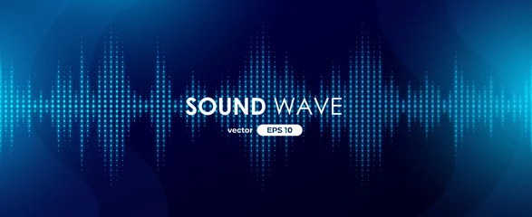 Poster Sound wave. Digital music equalizer. Beautiful abstract minimal background. Simple modern style. Blue neon color. Pulse line. Volume. Flat style vector illustration. © Ihor