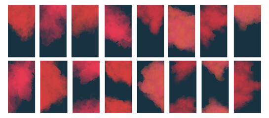 Large set of watercolor backgrounds on dark backdrop. Place for graphics or an inscription. Vector illustration in red color. Template for your ad, discount, sale or Black Friday. Copy space.