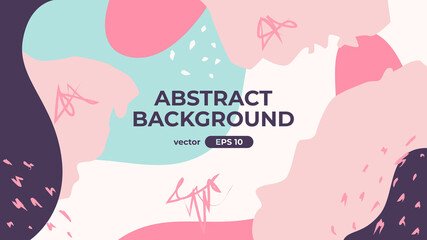 Abstract decorative shapes. Geometric background. Paint brush strokes. Dynamic fluid composition. Simple modern design. Banner, flyer, cover. Female pastel color. Flat style vector eps10 illustration.