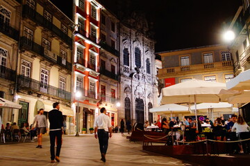 Portugal, beautiful night cityscape at the river side of Porto