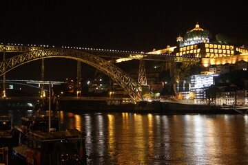 Portugal, beautiful night cityscape at the river side of Porto