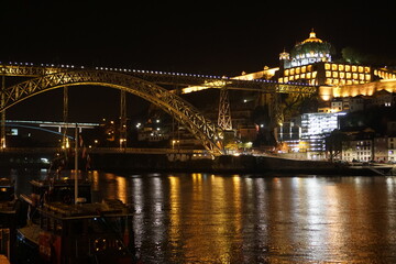 Fototapeta na wymiar Portugal, beautiful night cityscape at the river side of Porto