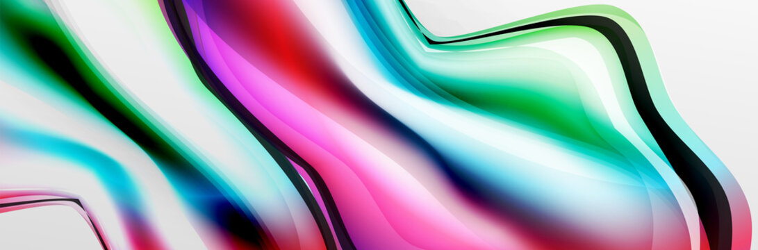 Vector abstract background, flowing liquid style bubble with metallic, color quicksilver chrome texture and color glow effects