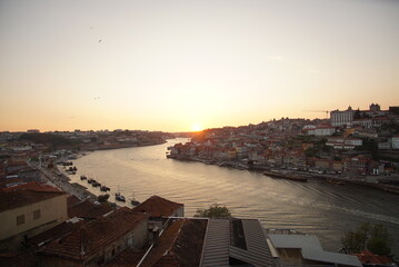 Portugal, beautiful historic cityscape of Porto with beautiful sunset