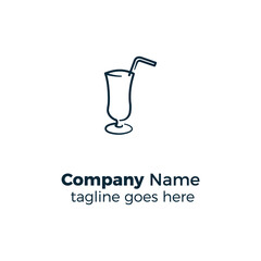 glass and straw logo design icon vector illustration simple line