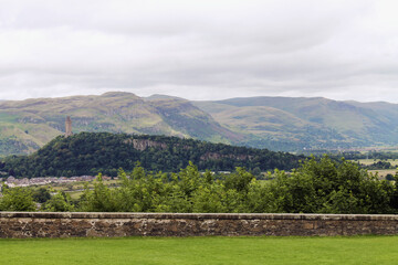 Stirling, Scotland - August 1, 2020, cute houses and fields in a small town in the countryside