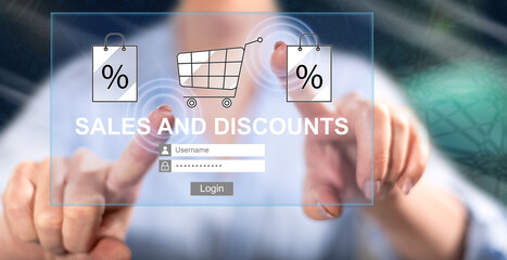 Woman touching a sales and discounts concept