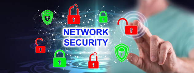 Man touching a network security concept