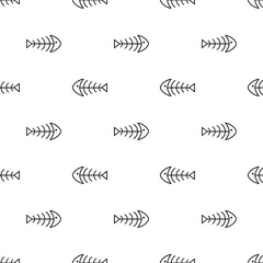 Seamless pattern fish bone vector white background. Fish black skull and skeleton line symbol. 